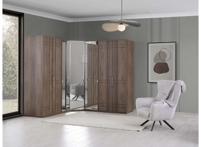 Corner wardrobe closet cabinet brown wood mirror 7 doors large