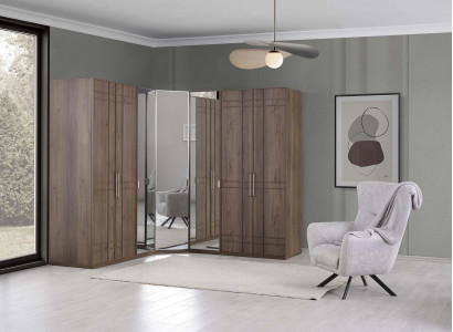 Corner wardrobe closet cabinet brown wood mirror 7 doors large