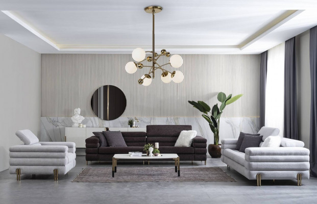 Living room designer sofa set 3+3+1 seat brown couch set