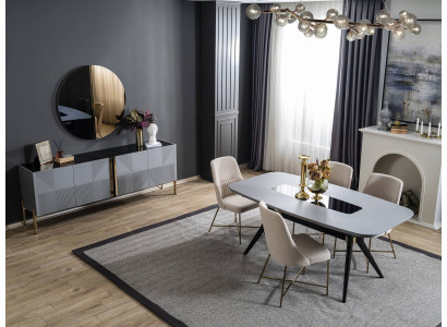 Modern gray dining room set wooden furniture luxury dining table sideboard