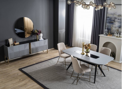 Modern gray dining room set wooden furniture luxury dining table sideboard