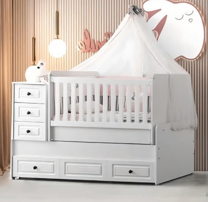 Luxurious white baby crib stylish wooden bed for the nursery new