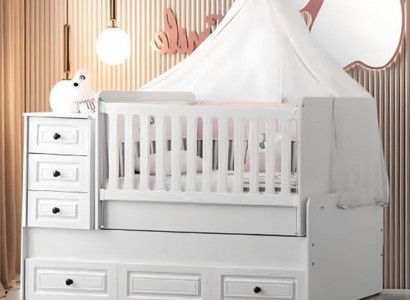 Luxurious white baby crib stylish wooden bed for the nursery new