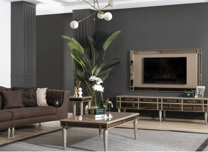 Golden living room decor designer sideboard luxury TV frame 2-piece set
