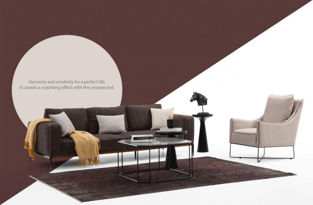 4-seater sofa set, armchair, four-seater, gray fabric sofas, modern design
