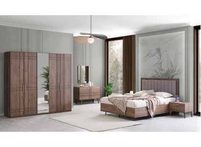 Complete bedroom furniture double bed wood 6-piece bedroom brown