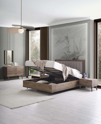 Complete bedroom furniture double bed wood 6-piece bedroom brown