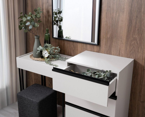 Dressing Table Vanity Console Table Dresser Mirror Set 3-piece White