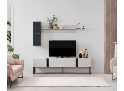 TV stand set cabinet RTV lowboard living room shelves white wood