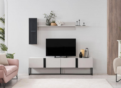 TV stand set cabinet RTV lowboard living room shelves white wood