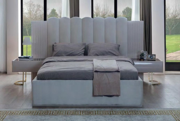 White bedroom set bed nightstands wooden frame double bed 3 pieces