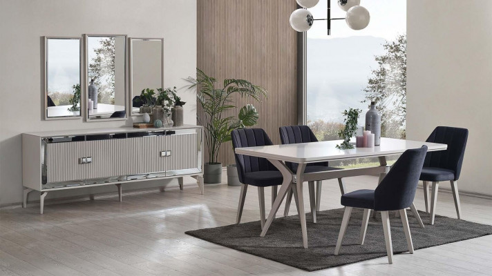 Dining Room Luxury Dining Set Suite Dining Table Set 9 pieces Gray Wood Table
