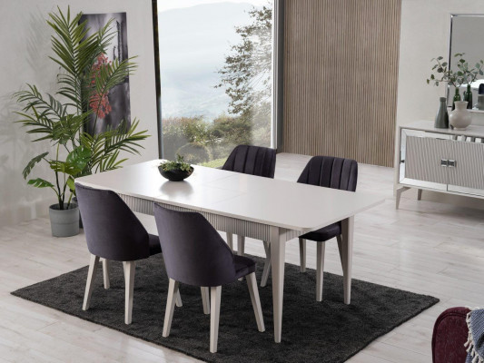Dining set extendable dining table modern dining room set 7-piece gray wood
