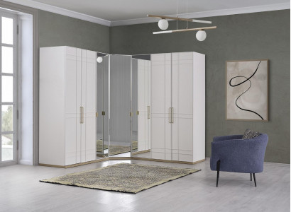 Corner wardrobe closet cabinets white wood mirror 7 doors large