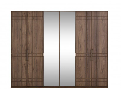 Wardrobe Bedroom Closet Brown Wood Mirror 6 Doors