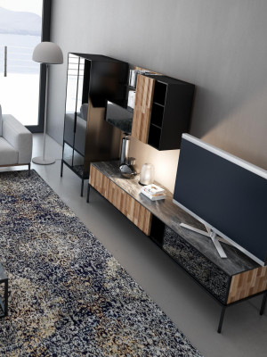 Living room wall TV stand RTV lowboard display cabinet wood modern brown living room