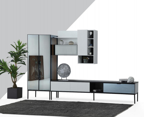 Living room wall TV stand RTV lowboard display cabinet wood modern white living room