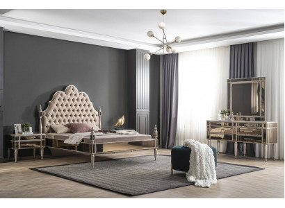 Modern bedroom set luxury Chesterfield bed 2x nightstands