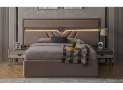 Double bed bedroom bed bedside tables beige 3-piece set bed box