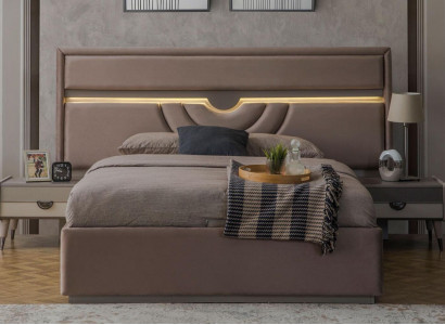 Double bed bedroom bed bedside tables beige 3-piece set bed box