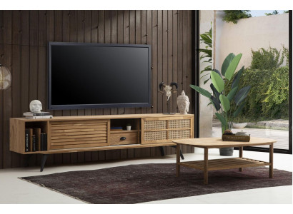 TV stand, RTV lowboard, coffee table, brown wood, modern living room set