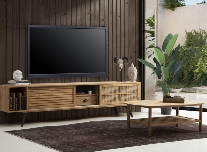 TV stand, RTV lowboard, coffee table, brown wood, modern living room set