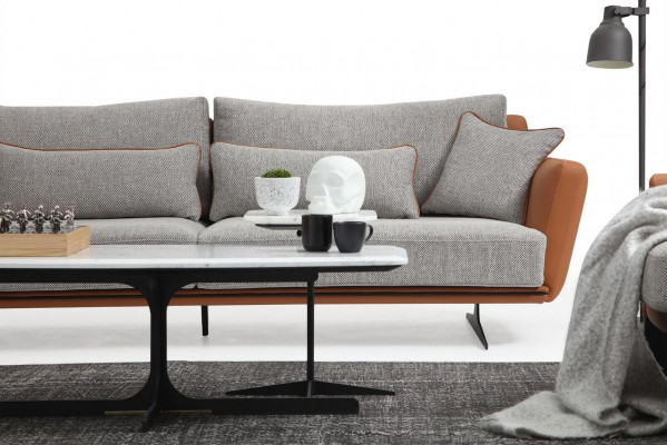 Three-seater sofa, 3-seater fabric, orange modern design, living room gray