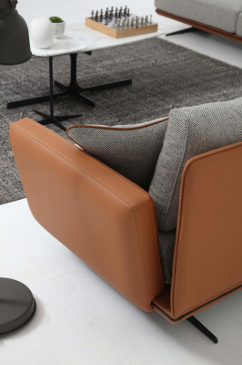 Three-seater sofa, 3-seater fabric, orange modern design, living room gray