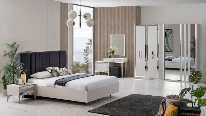 Large bedroom set double bed bed wood set 7-piece white modern
