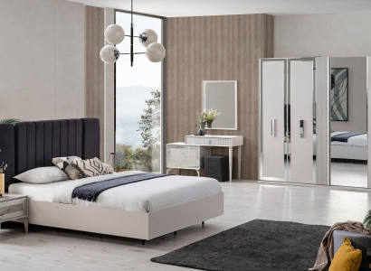 Large bedroom set double bed bed wood set 7-piece white modern