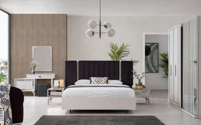 Large bedroom set double bed bed wood set 7-piece white modern
