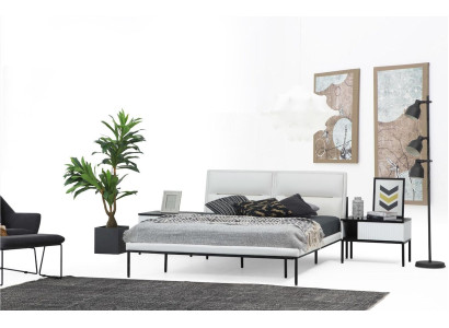 Bedroom suite double bed bedside tables white set 3-piece modern