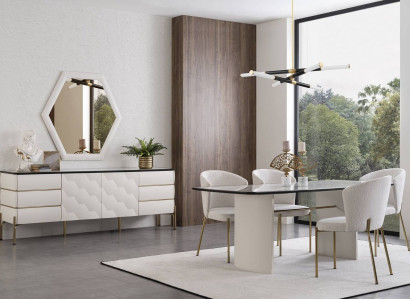 Stylish Dining Room Set Large Dining Table 4x Chairs Sideboard Mirror