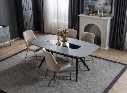 Gray-White Dining Room Furniture Dining Table Luxury Set of 4 Upholstered Chairs Modern Set