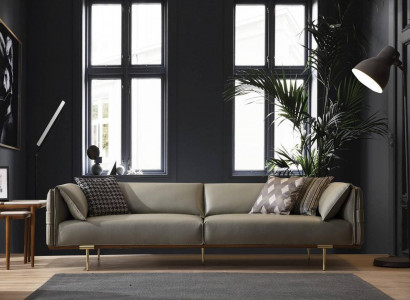 Green 3-seater living room leather sofas designer exclusive couch sofas