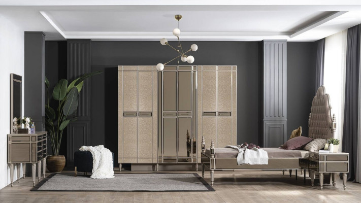 Bedroom complete bed 2x nightstands dresser with mirror 5 pieces