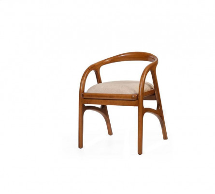 Brown luxury upholstered dining chair with design armrests single-seater
