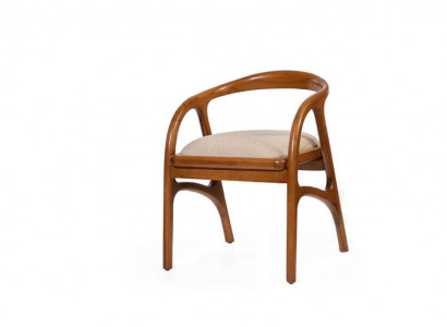 Brown luxury upholstered dining chair with design armrests single-seater