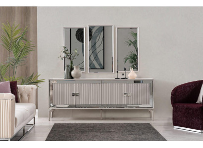 Sideboard with mirror set dresser wood silver dining room