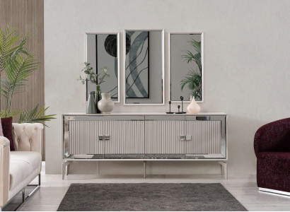 Sideboard with mirror set dresser wood silver dining room