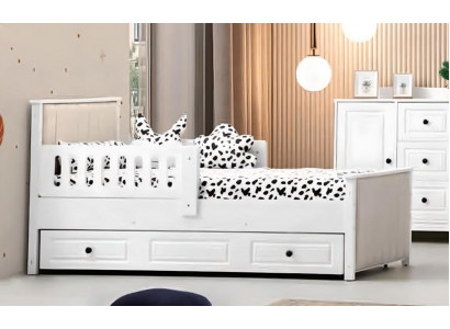 Children's Wooden Bed, Functional Pull-Out Bed 200 Wood White