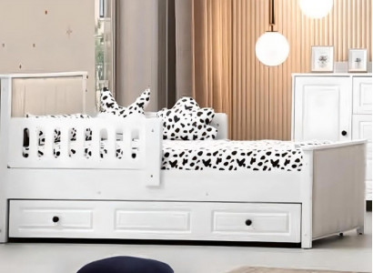 Children's Wooden Bed, Functional Pull-Out Bed 200 Wood White