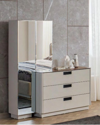 Stylish Wooden Dressing Table Beige Glass Table Noble Bedroom Furniture