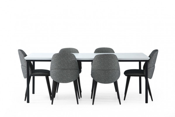 Dining Room Group Dining Table Chairs Table Wood Set 7-Piece Gray Modern Set