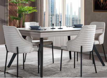White Dining Set Luxurious 6 Upholstered Chairs Rectangular Table