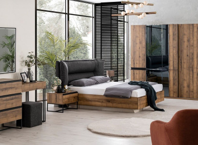 Luxury bedroom ensemble double bed wooden set 7-piece brown modern