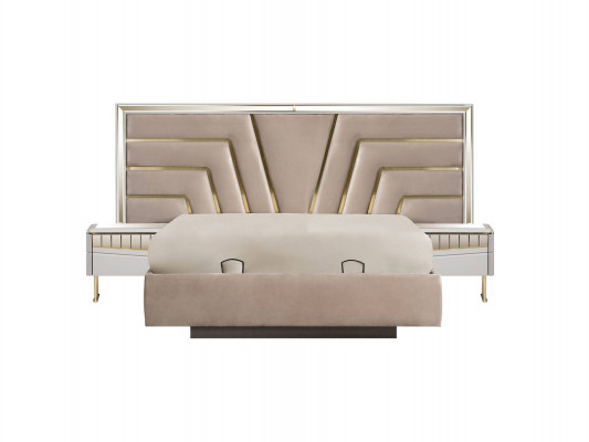 Beige Bedroom Bed Designer 2x Nightstands Stylish Set 3-piece