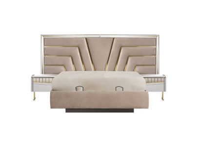 Beige Bedroom Bed Designer 2x Nightstands Stylish Set 3-piece
