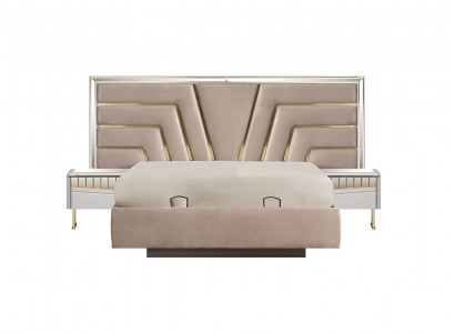 Beige Bedroom Bed Designer 2x Nightstands Stylish Set 3-piece