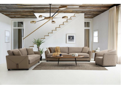 Sofa set 441 seater armchair four-seater modern fabric beige set 3-piece